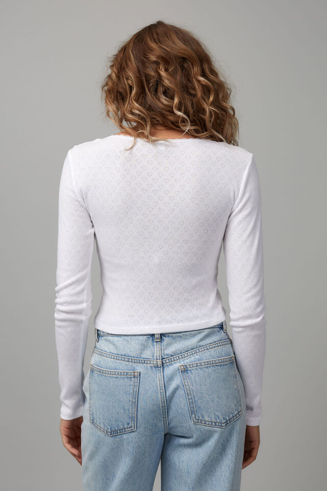 Amy Pointelle Long Sleeve, WHITE