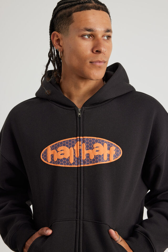 Half Half Zip Thru Hoodie, HH BLACK / HIVE PILL