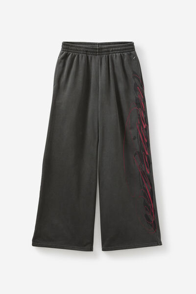 Notion X Smolbrat Classic Wide Leg Trackpant, WASHED BLACK/SUPER SCRIPT