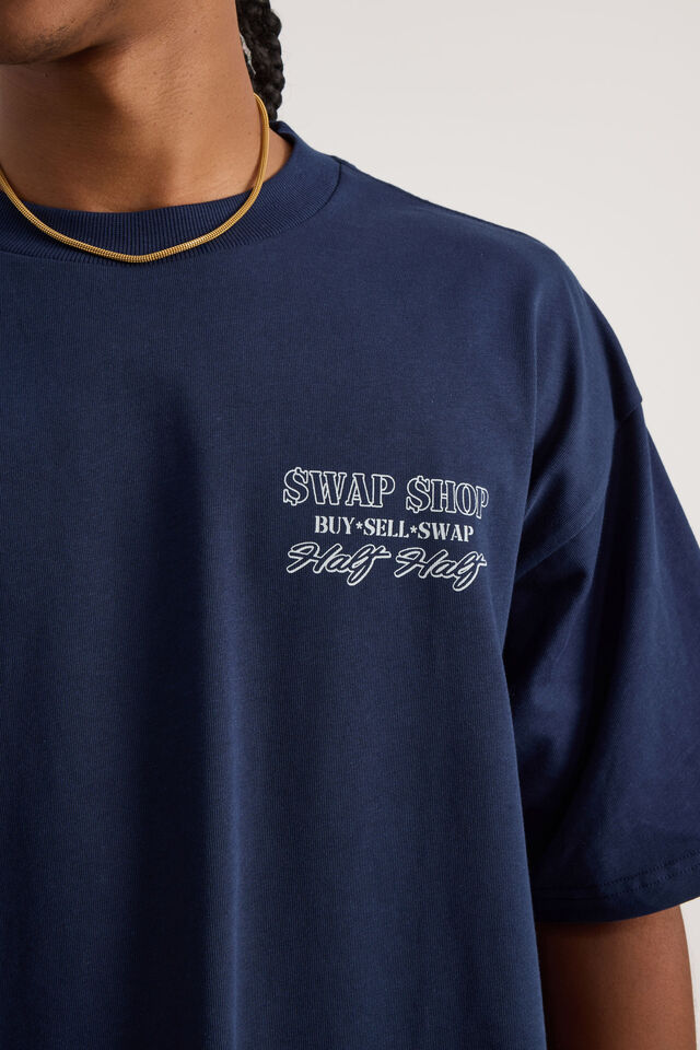Half Half Heavyweight Box Fit Graphic Tshirt, HH MIDNIGHT BLUE/SWAP BUY SELL