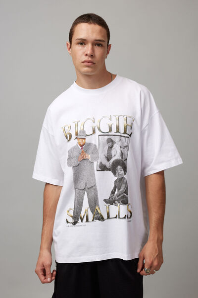 Oversized Music Merch T Shirt, LCN MT WHITE/BIGGIE CHROME HOMAGE