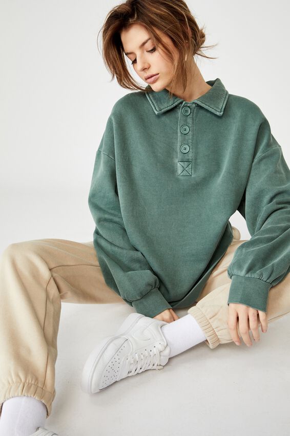 Oversized Collared Crew, WASHED KHAKI