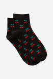 Girls Everyday Quarter Sock, BLACK W CHERRIES - alternate image 1