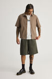 Half Half Pleated Woven Short, DEEP KHAKI - alternate image 1