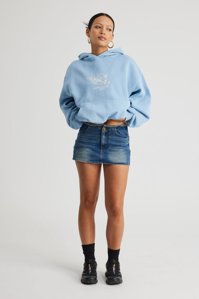 Babydoll Raw Waist Mini Skort, Y2K INDIGO WASH