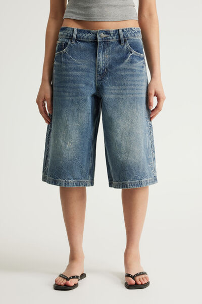 Mega Baggy Jort, SPOILED BLUE/CRYSTAL FLAMES