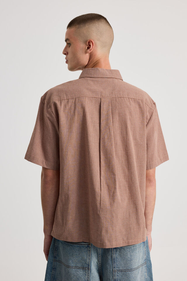 Half Half Short Sleeve Shirt, HH TERRACOTTA MICRO CHECK