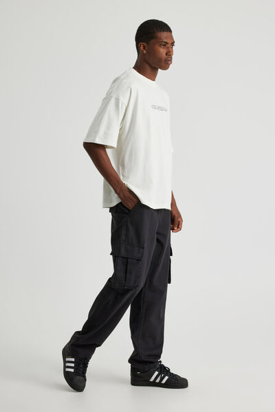 Half Half Straight Cargo Pant, BLACK