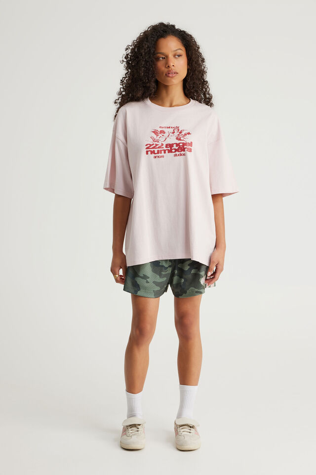 Oversized Graphic Tee, PINK DUST/AMORE ANGELS