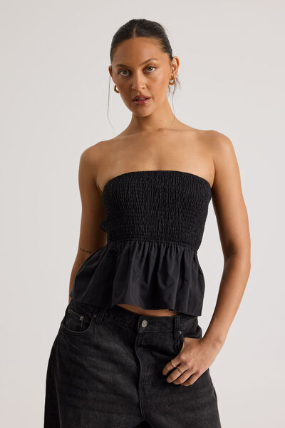 Ari Shirred Bandeau, BLACK
