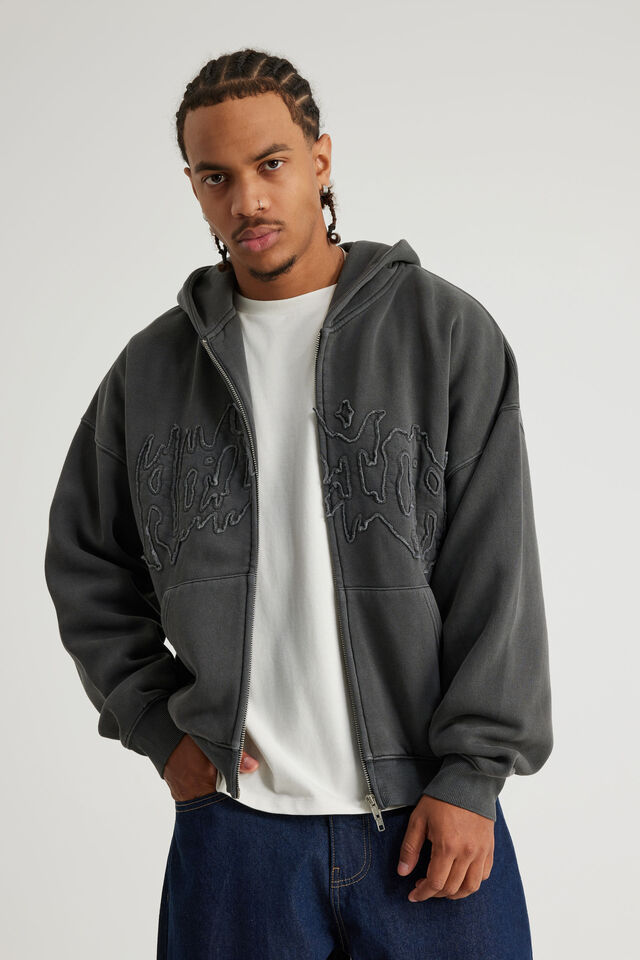 Notion Zip Thru Hoodie, NTN WASHED BLACK/METAL TONAL