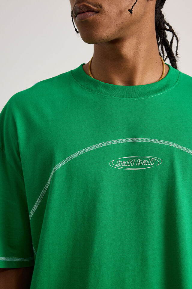 Half Half Oversized T Shirt, HH FERN GREEN/HALF HALF SEAM