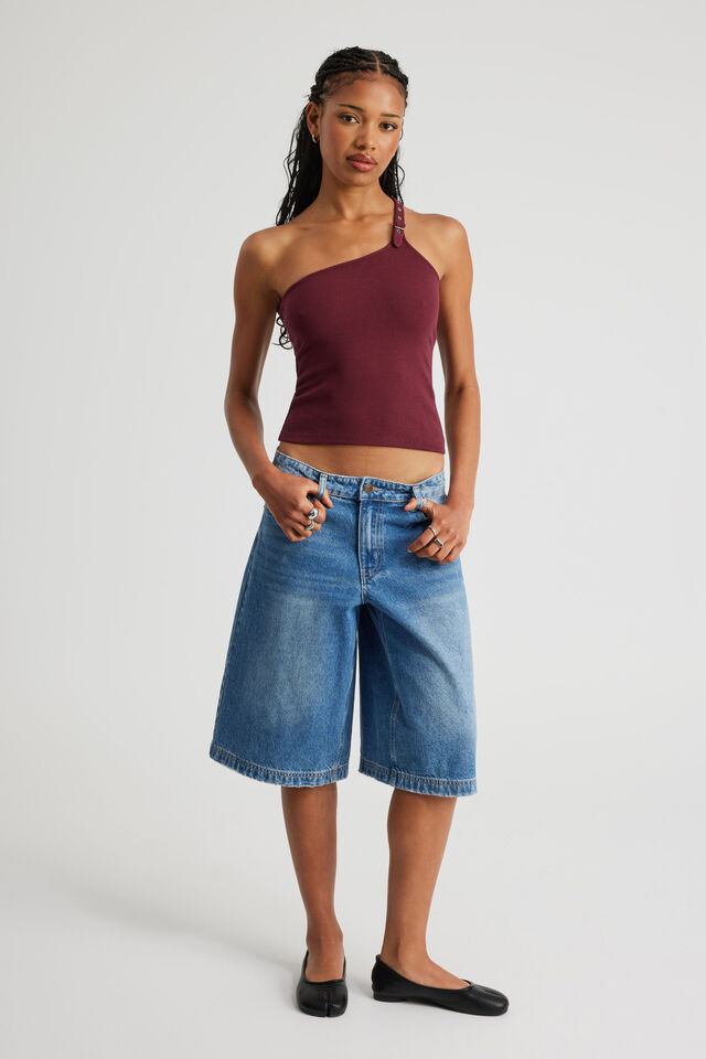 One Shoulder Buckle Top, BORDEAUX