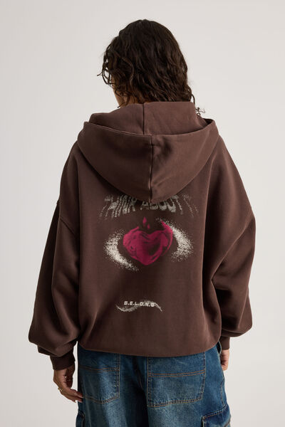 Harley Slouchy Hoodie, WASHED ESPRESSO/FLAMING HEART