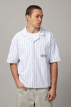 Boxy Cropped Short Sleeve Shirt, WHITE/BLUE OXFORD STRIPE - alternate image 2