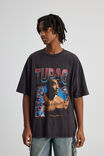 Oversized Music Merch T Shirt, LCN BRA WASHED BLACK/TUPAC LOOKING UP - alternate image 1