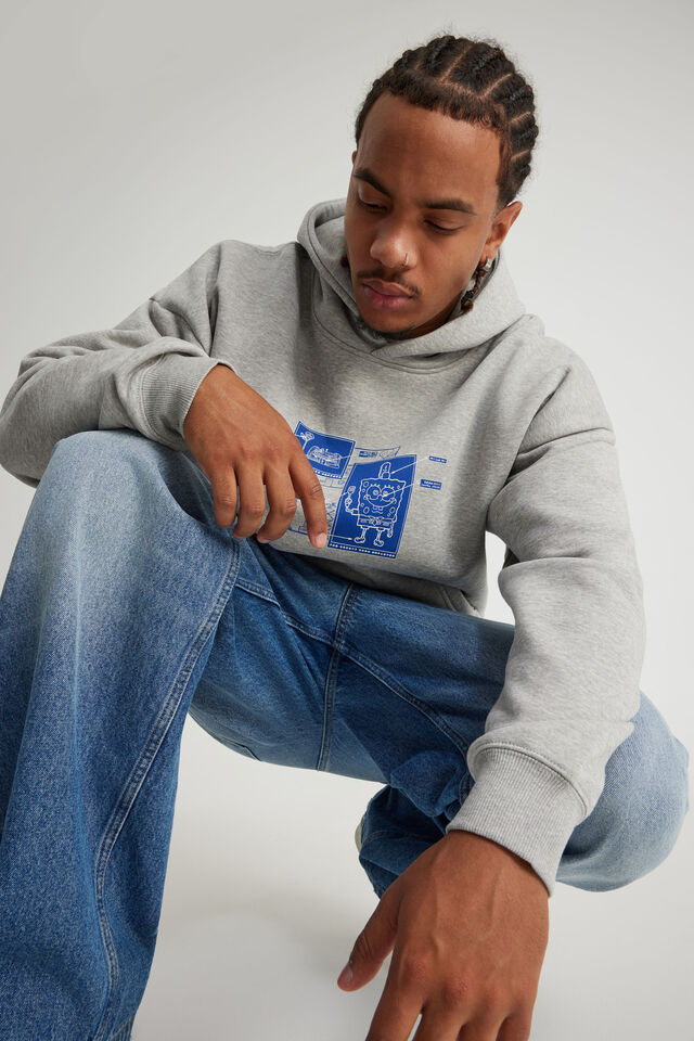 Spongebob Squarepants X Half Half Hoodie, LCN NIC GREY MARLE/KRABBY PATTY