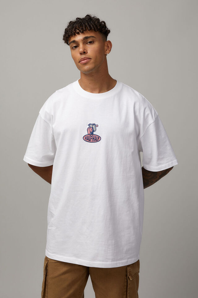 Half Half Oversized T Shirt, WHITE/BREAKDANCERS