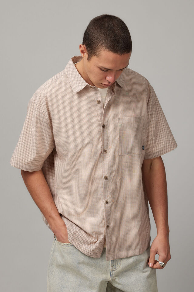 Short Sleeve Shirt, BROWN/MICRO CHECK