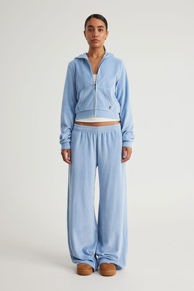 Notion Velour Wide Leg Track Pant, NTN BLUE MIST