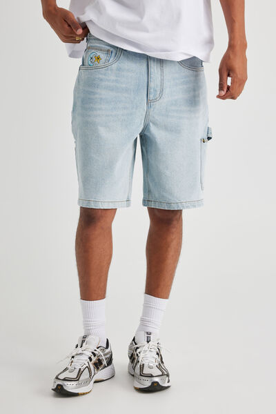 Half Half Painter Baggy Denim Short, DAY BLUE