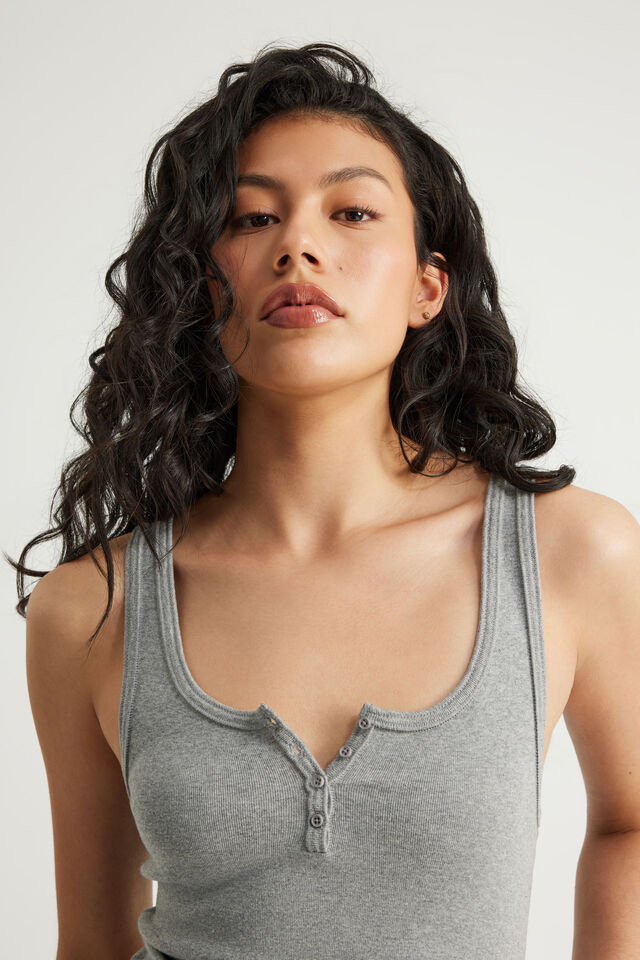 Henley Scoop Neck Tank, DARK MARLE