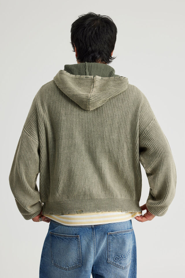 Open Gallery Knit Zip Through, OG DIRTY SAGE/ETERNITY