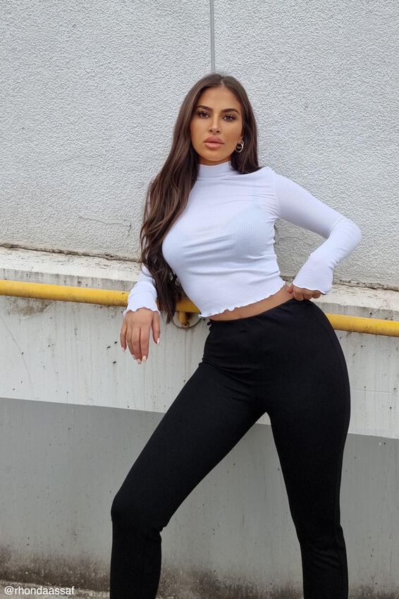 Rib Lettuce Edge Long Sleeve, WHITE