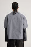 Half Half Boxy Cropped Short Sleeve Shirt, HH MIDNIGHT BLUE/CHECK - alternate image 3