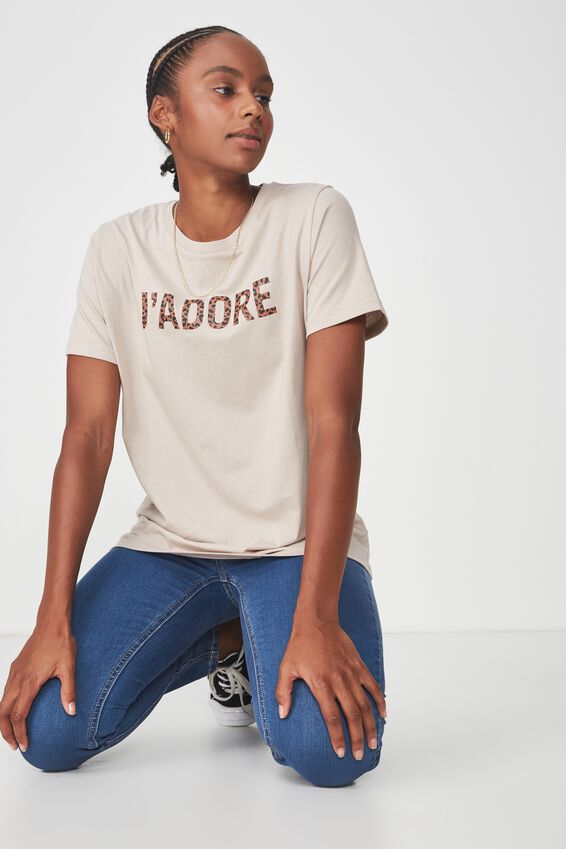 Relaxed Graphic T Shirt, LATTE/J'ADORE