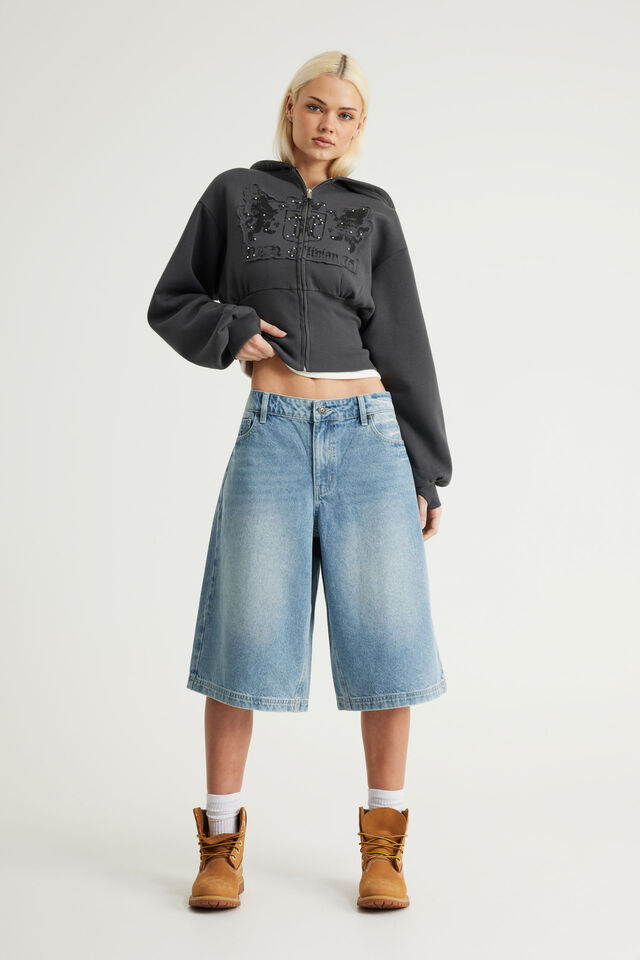 Mega Baggy Jort, CHARISMA BLUE/SKULL ANGEL WINGS