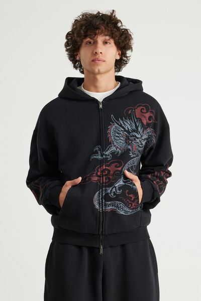 Notion Zip Thru Hoodie, NTN WASHED BLACK/DRAGON