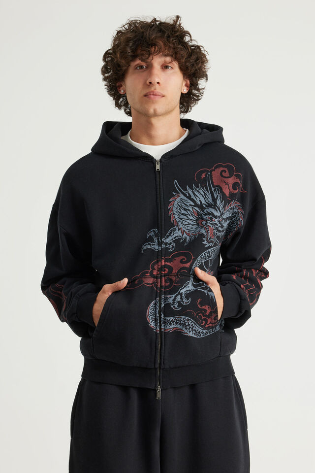 Notion Zip Thru Hoodie, NTN WASHED BLACK/DRAGON
