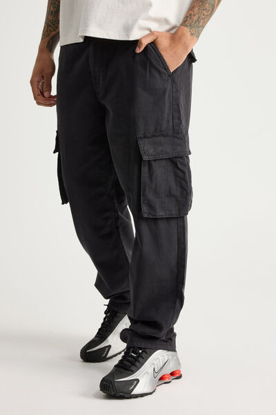 Half Half Straight Cargo Pant, BLACK