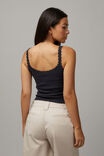 Lace Trim V Neck Tank, WASHED NAVY - alternate image 3