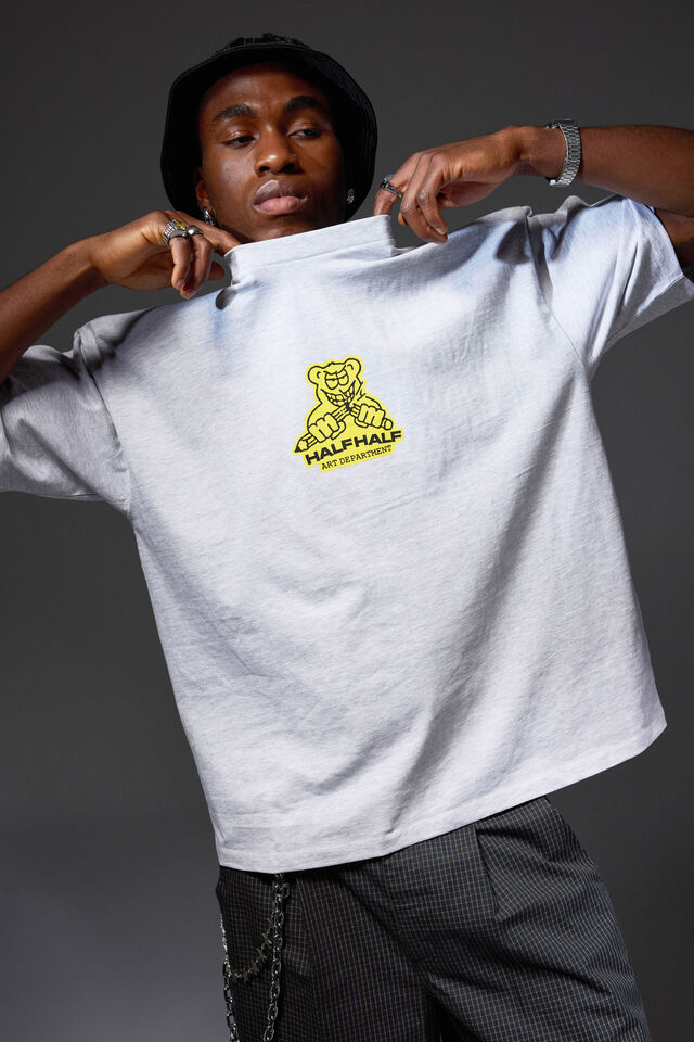 Half Half Box Fit Graphic T Shirt, HH SILVER MARLE/HALF HALF ART DEPT