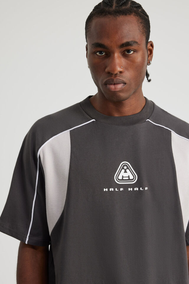 Half Half Box Fit Panelled Graphic Tshirt, HH SLATE PEBBLE/HH ELITE