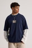 Half Half Heavyweight Box Fit Graphic Tshirt, HH MIDNIGHT BLUE/HALF HALF GLOBE - alternate image 3