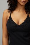 Lace V Neck Jersey Cami, BLACK - alternate image 2