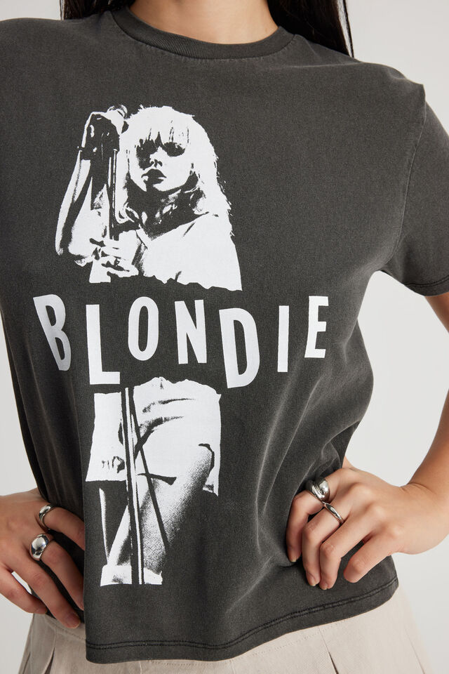 Music Merch Regular Tee, LCN EAS WASHED BLACK/BLONDIE STENCIL