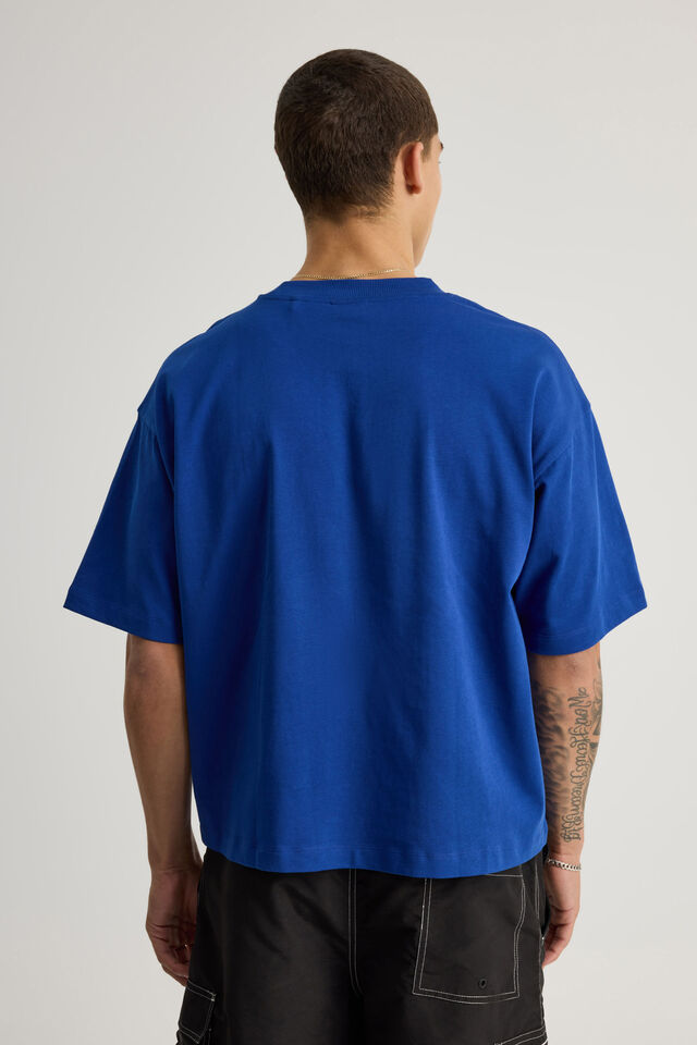 Half Half Boxy Cropped Graphic Tshirt, HH CORPORATE BLUE/HALF HALF RETRO