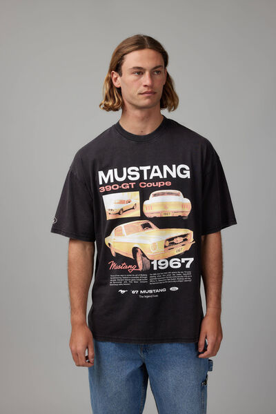 Oversized Ford T Shirt, LCN FOR WASHED BLACK/FORD MUSTANG COUPE