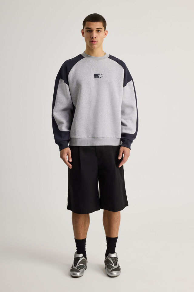 Half Half Panelled Crew, HH STEEL MARLE/ NAVY BLAZER STAR