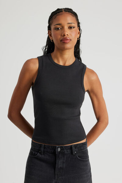 High Neck Tank, WASHED BLACK
