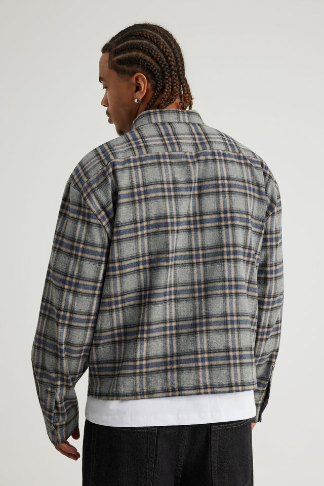 Half Half Zip Through Long Sleeve Shirt, HH GREY FLANNEL