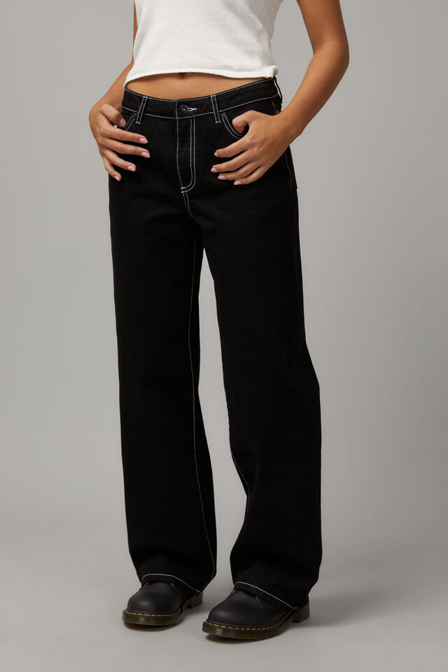 Mid Rise Baggy Jean, BLACK/WHITE STITCH