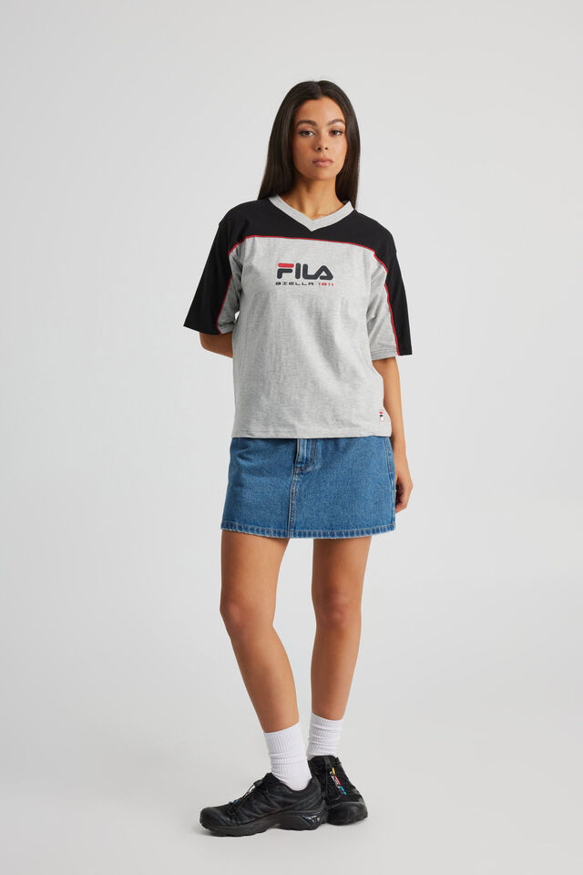 Fila Lcn V Neck Baggy Tee, GREY MARLE/BLACK FILA