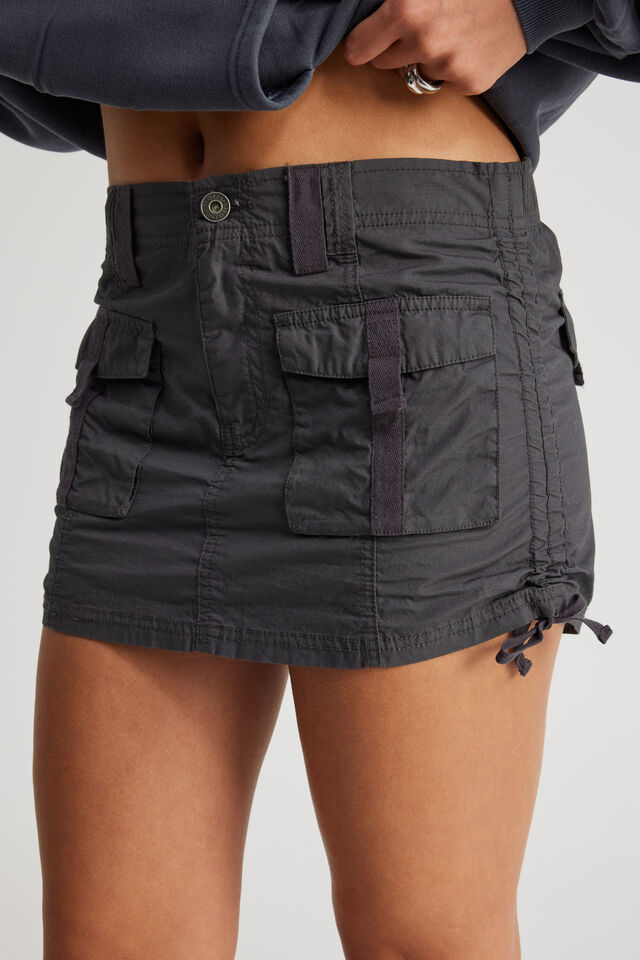 Elastic Waist Cargo Skirt, SLATE