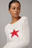 Open Knit Star Jumper, COCONUT/RED STAR - alternate image 4