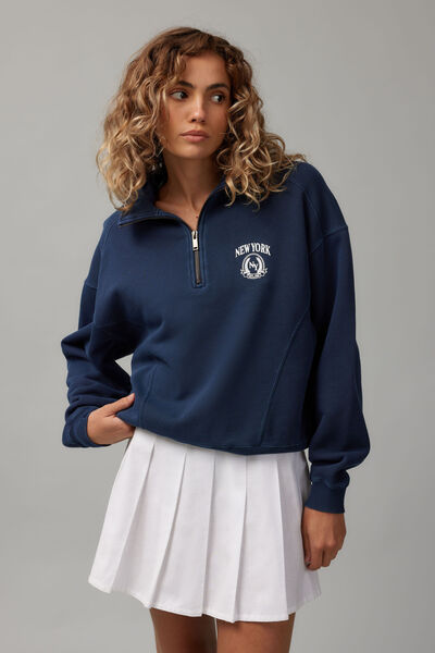 Slouchy Graphic Qtr Zip, NAVY BLAZER/NYC
